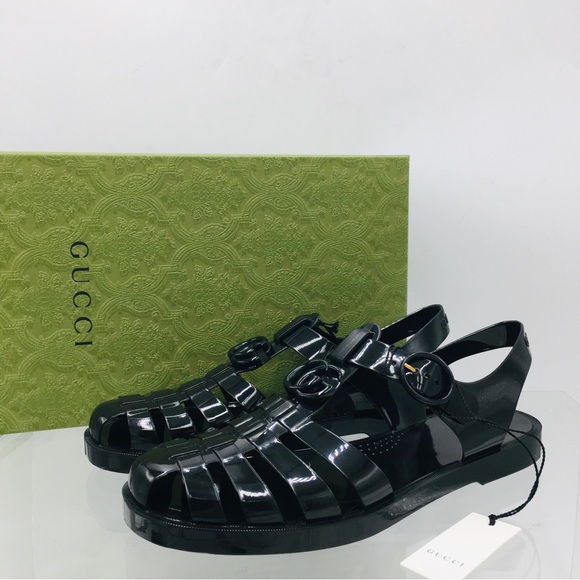 Gucci GG Black Rubber Cage Sandals Men’s Size US 9.5 M - Picture 1 of 16